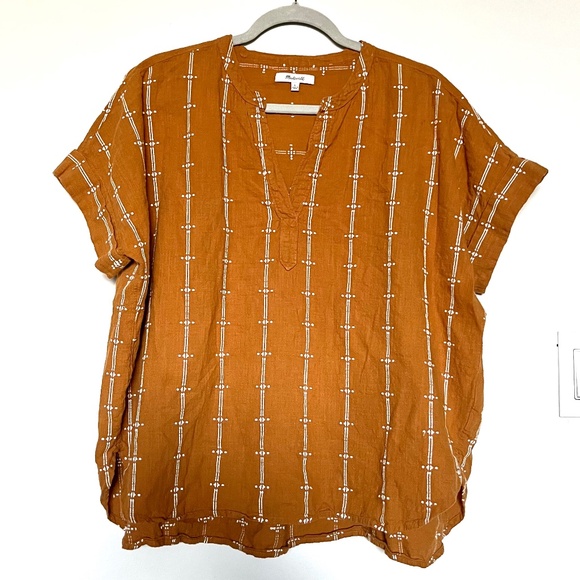 Madewell Lakeline Popover Shirttail Top in Jacquard Stripe Cotton Size Large - Picture 2 of 7